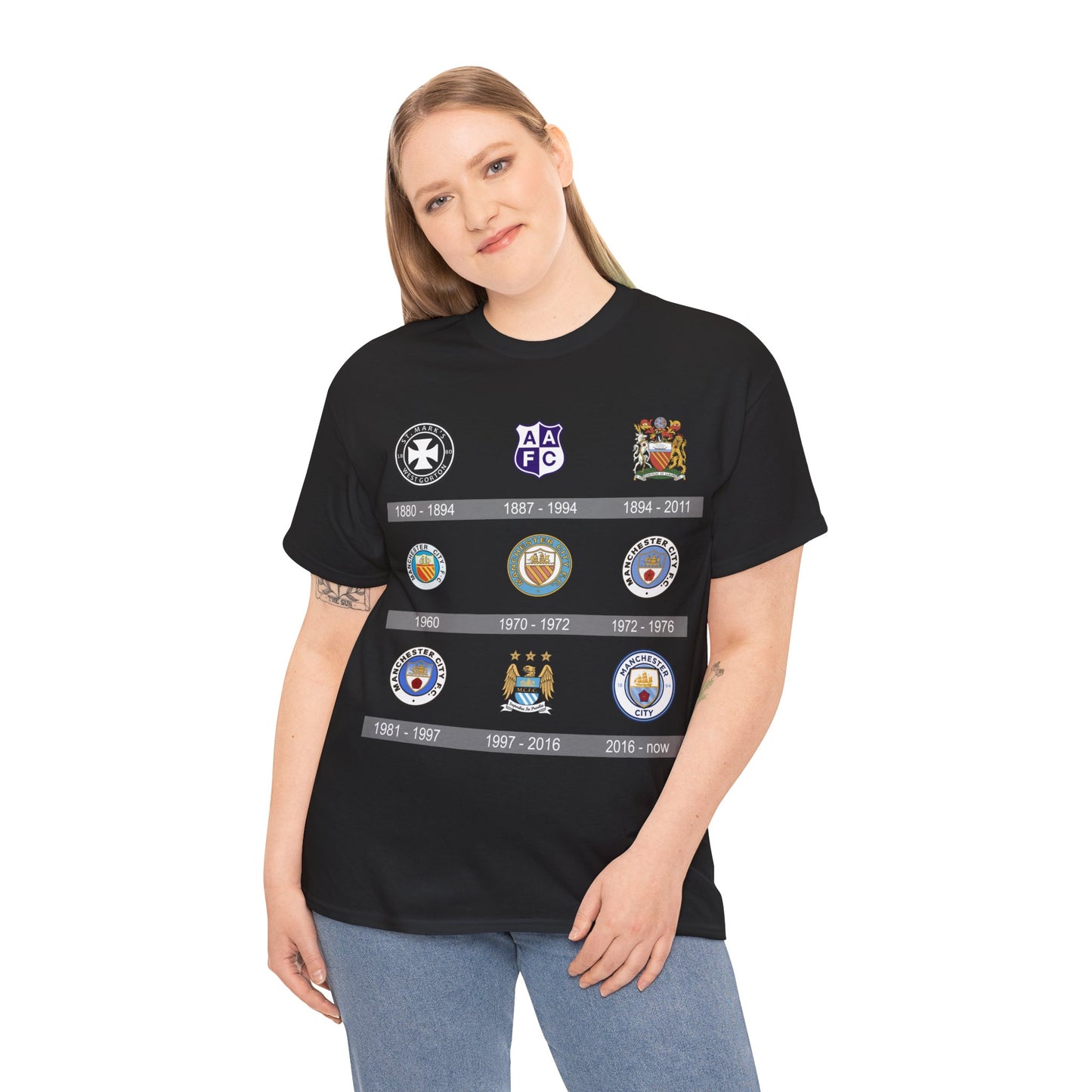 Manchester City Crest Timeline T-Shirt — Retro Club Crest History Tee