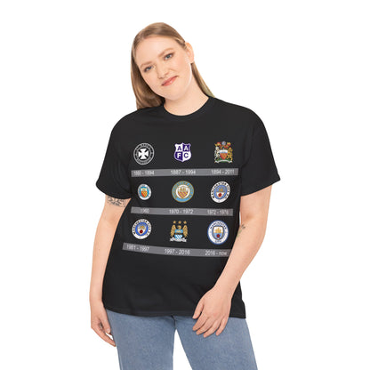 Manchester City Crest Timeline T-Shirt — Retro Club Crest History Tee