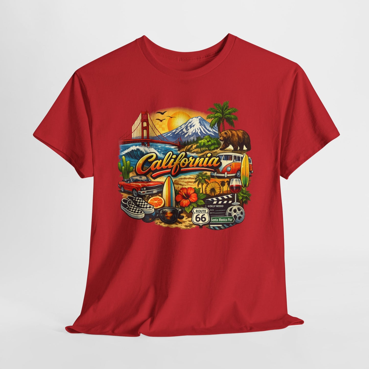 California Vintage Travel T-Shirt — Golden Gate, Palm Trees & Route 66 Tee
