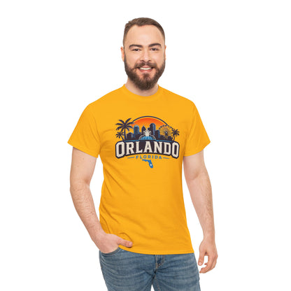 Orlando Florida Sunset T-Shirt — Retro Skyline & Palm Tree Vacation Tee