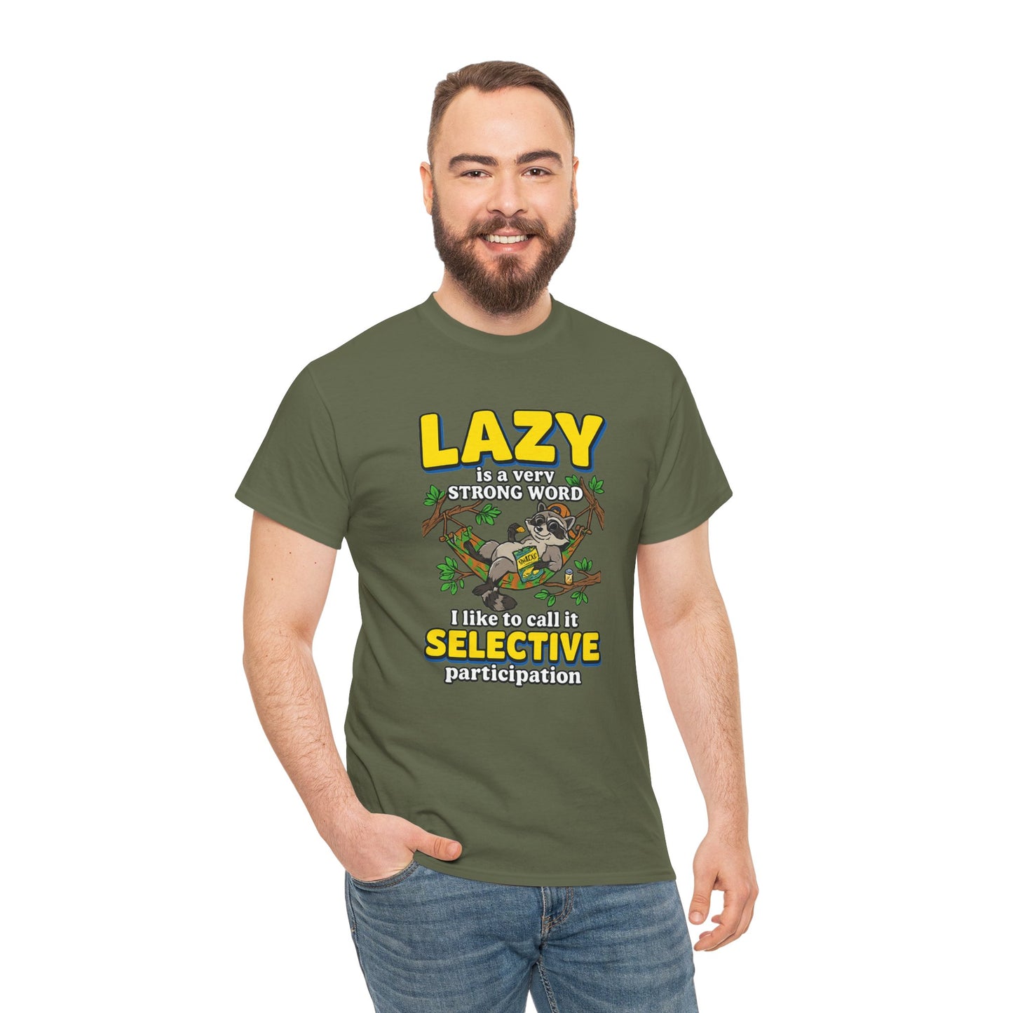 Lazy Is a Strong Word Tee — "Selective Participation" Funny Sloth T-Shirt