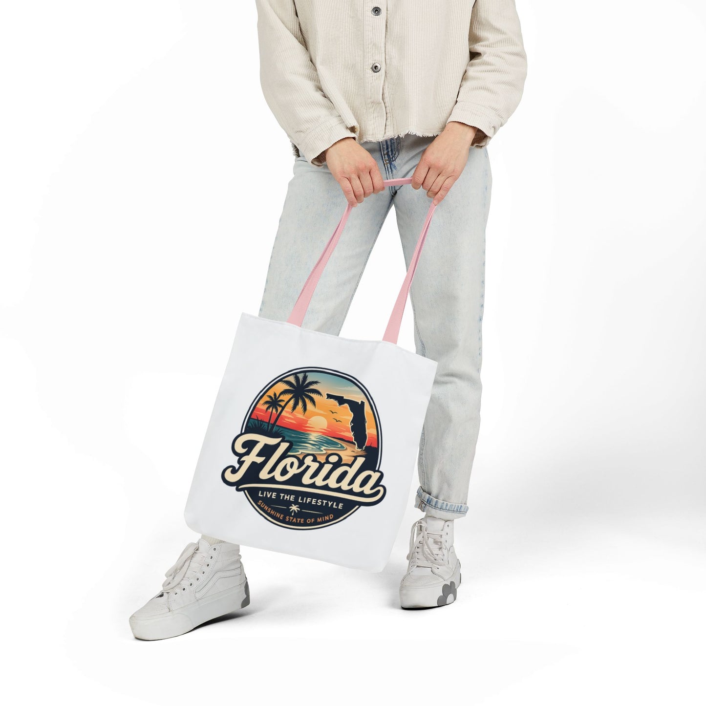 Florida Sunset Canvas Tote Bag — Retro Palm Beach Design