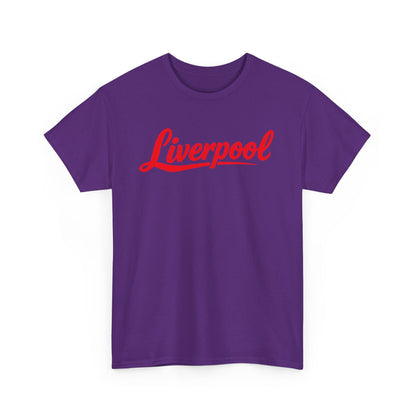 Liverpool Script T-Shirt — Retro Red Logo Tee for Fans
