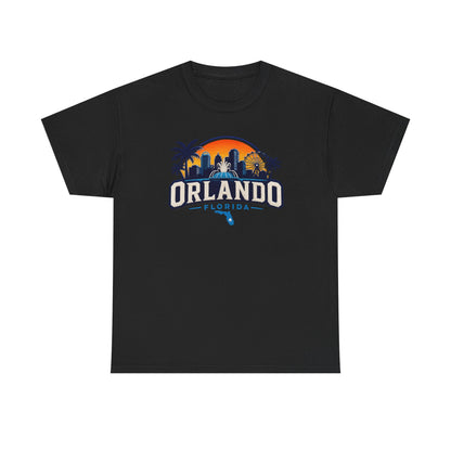 Orlando Florida Sunset T-Shirt — Retro Skyline & Palm Tree Vacation Tee