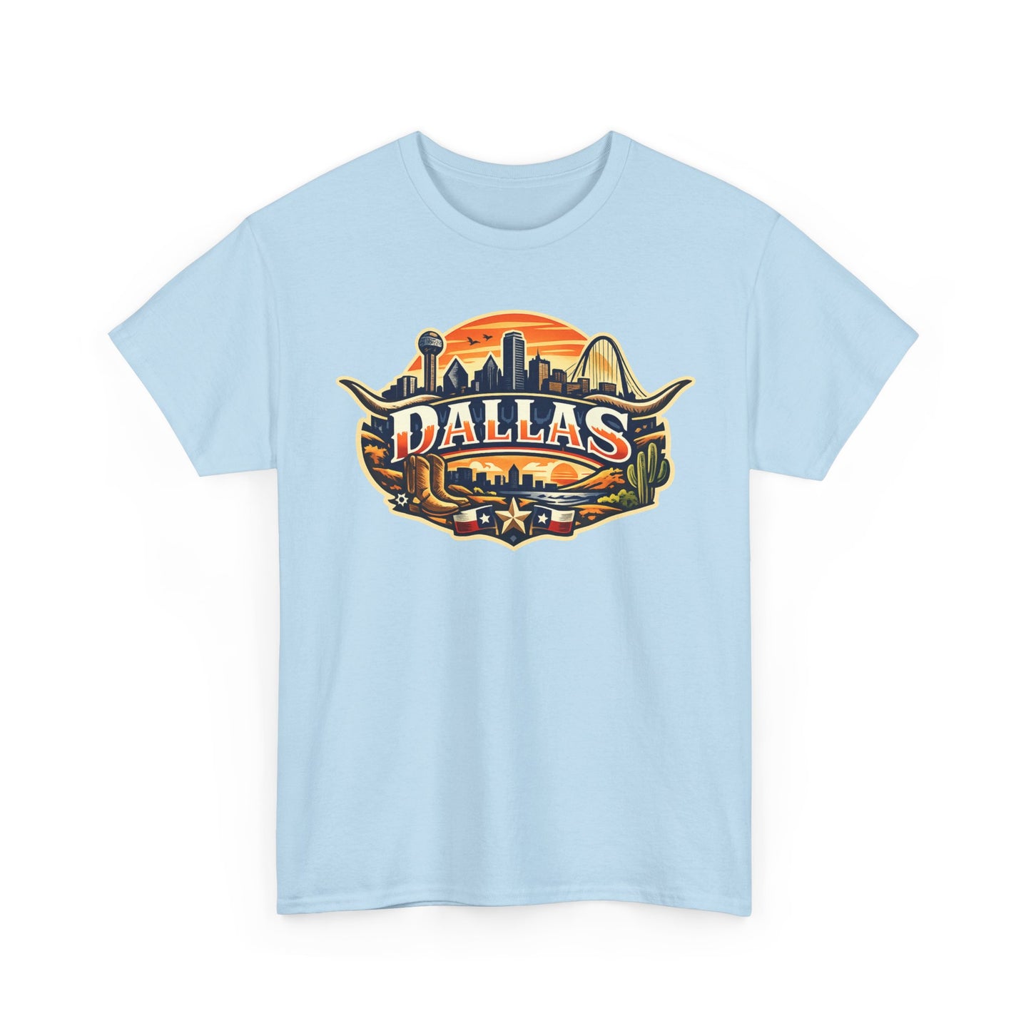 Dallas Skyline Retro Tee — Vintage Cityscape T‑Shirt with 'Dallas' Graphic