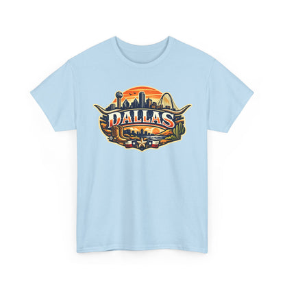 Dallas Skyline Retro Tee — Vintage Cityscape T‑Shirt with 'Dallas' Graphic