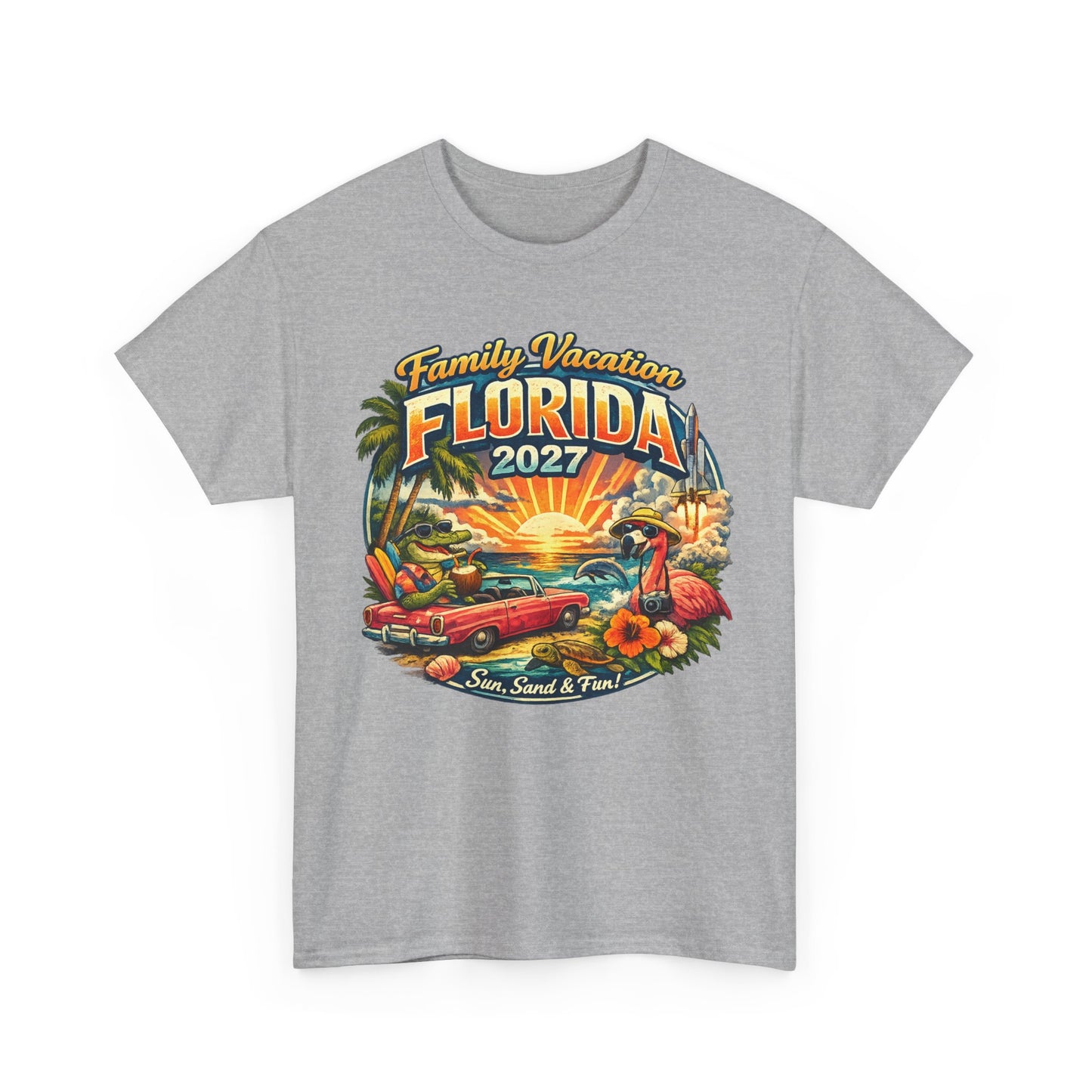 Florida Family Vacation 2027 T-Shirt — Retro Sunset Beach Design