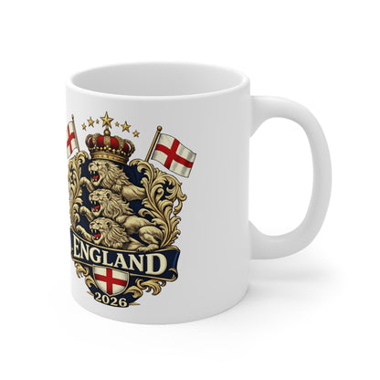 England 2026 Crest Coffee Mug — Vintage Lion Coat of Arms Ceramic Cup (11oz, 15oz)