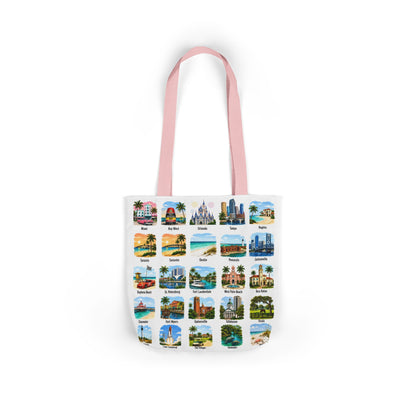 Florida City Landmark Collage Canvas Tote Bag — Vintage Travel Icons Print