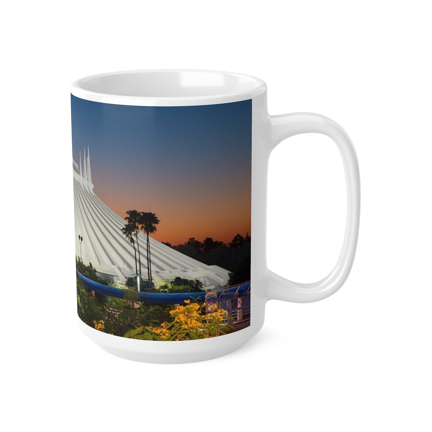 Space Mountain Sunset Ceramic Coffee Mug — Theme Park Photo Mug (11oz & 15oz)