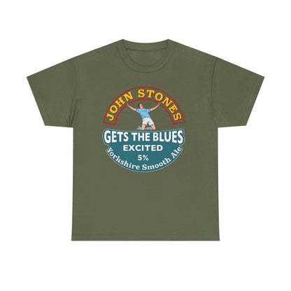 John Stones T-Shirt — "Gets The Blues Excited" Retro Ale Parody Tee