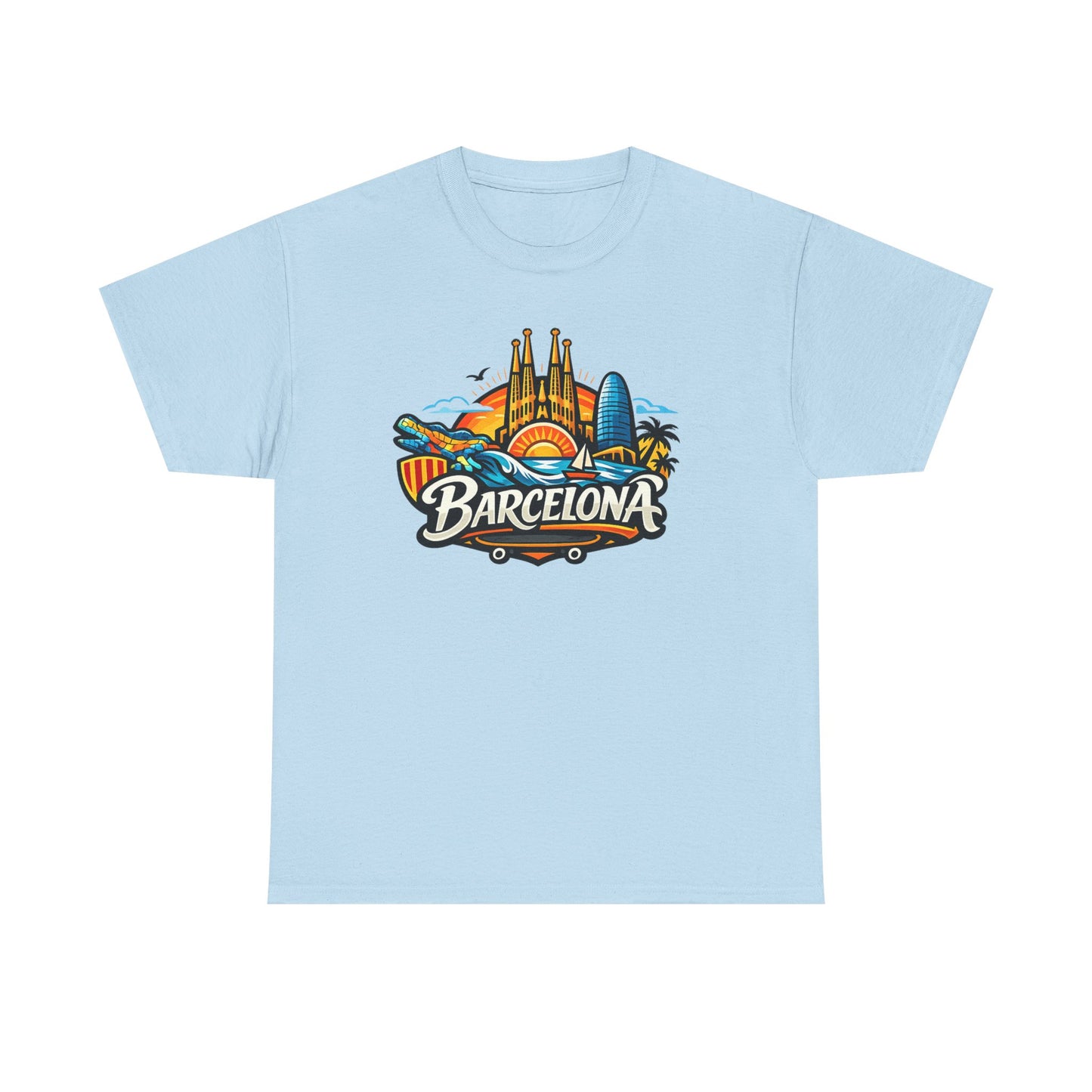 Barcelona Skyline Graphic Tee — Colorful Travel Souvenir T-Shirt