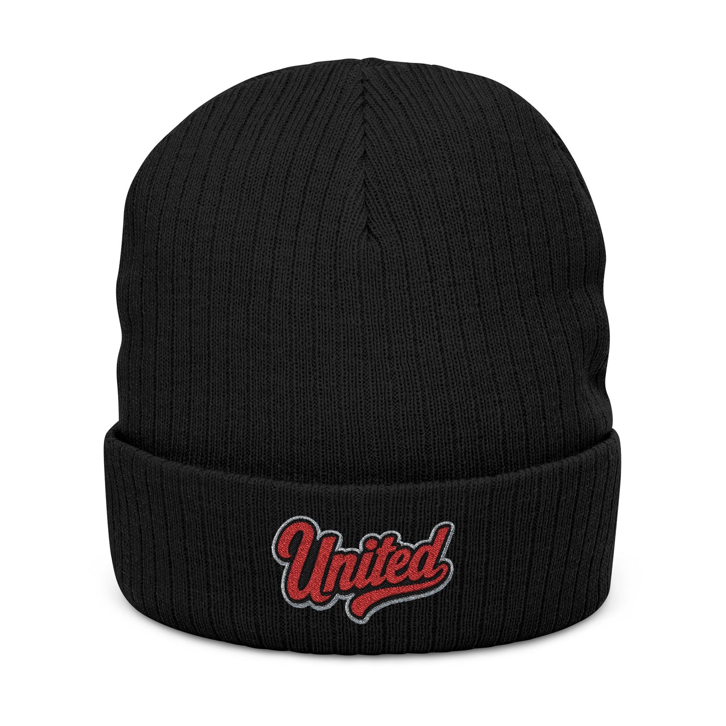 United Embroidered Ribbed Beanie — Cozy Knit Winter Hat