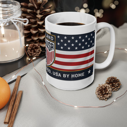 England USA Flag Crest Mug — Ceramic 11oz & 15oz (England by Blood, USA by... Design)