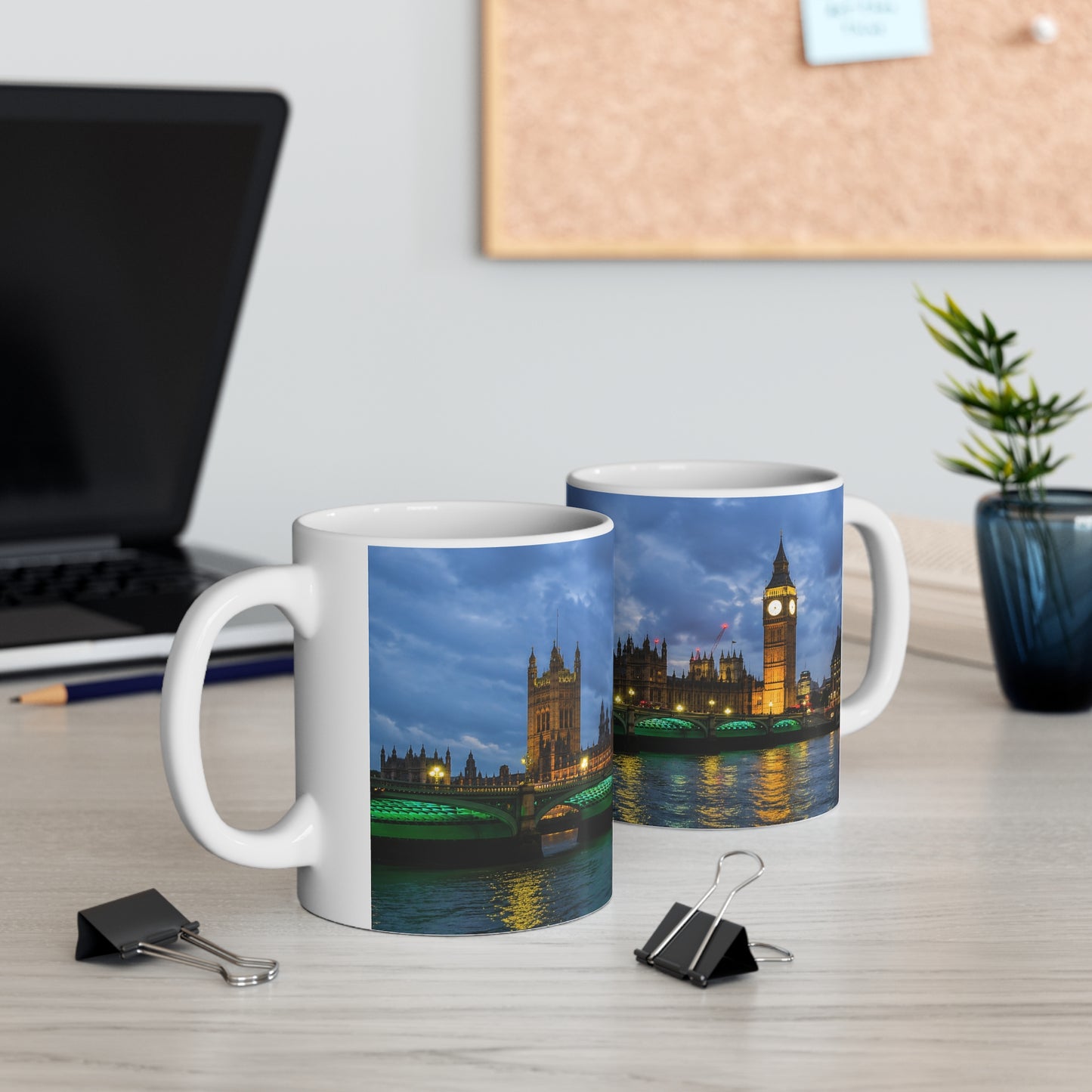 London Night Skyline Mug — Houses of Parliament & Westminster Bridge Ceramic Coffee Cup