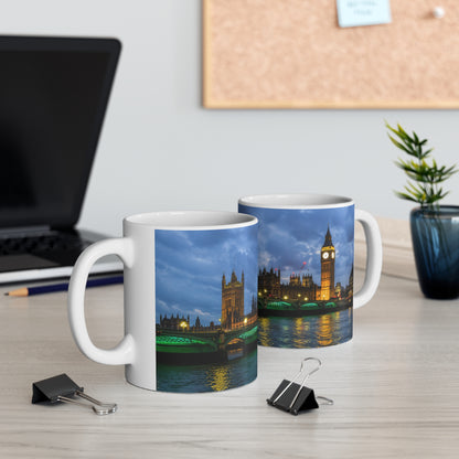 London Night Skyline Mug — Houses of Parliament & Westminster Bridge Ceramic Coffee Cup