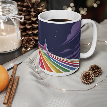 Rainbow Space Mountain Mug — Retro Rainbow Road Ceramic Coffee Cup (11oz & 15oz)