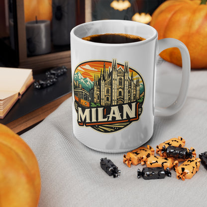 Milan Italy Travel Mug – Vintage Cityscape Ceramic Coffee Cup (11oz & 15oz)