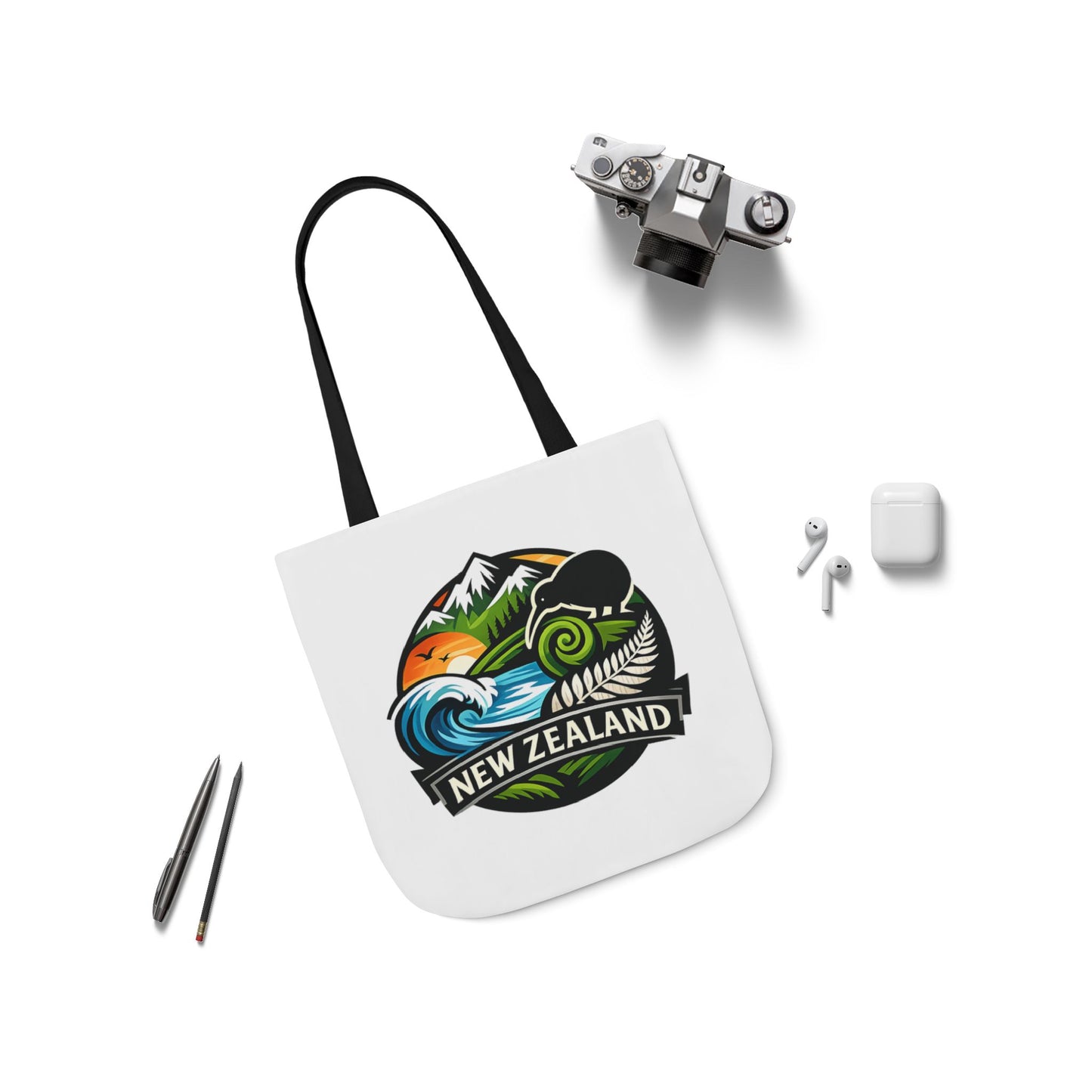 New Zealand Scenic Tote Bag — Kiwi, Mountains & Waves Canvas Tote