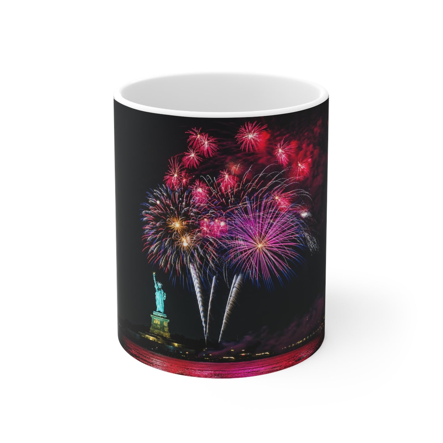 Statue of Liberty Fireworks Mug — Patriotic New York City Coffee Cup (11oz & 15oz)