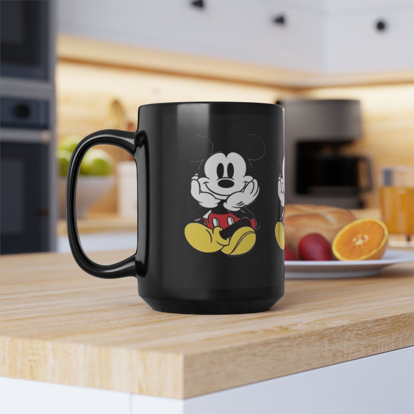 Black Character Mug - Classic Cartoon Mouse Sitting Design (11oz, 15oz)