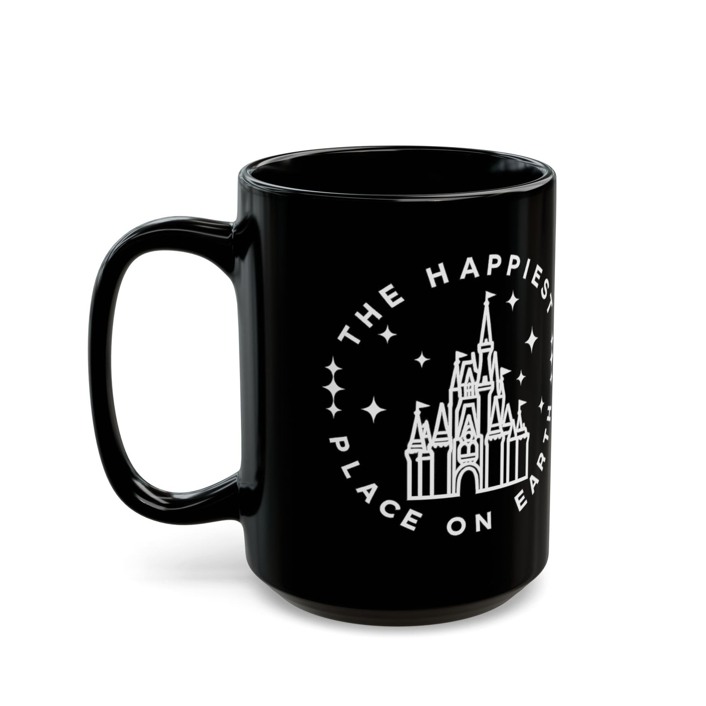 Black Castle Mug — "The Happiest Place on Earth" Ceramic Coffee Cup (11oz/15oz)