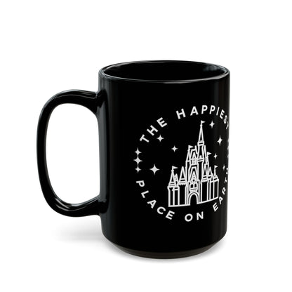 Black Castle Mug — "The Happiest Place on Earth" Ceramic Coffee Cup (11oz/15oz)