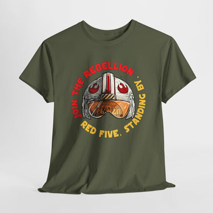 Rebel Pilot T-Shirt — "Join the Rebellion, Red Five" Vintage Helmet Design