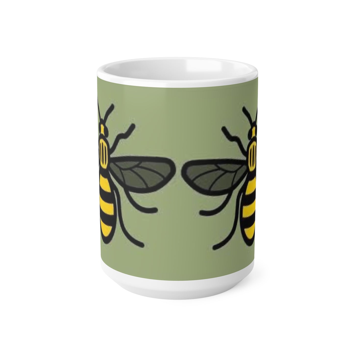 Manchester Bee Pattern Ceramic Mug — Green Bee Coffee Cup (11oz & 15oz)