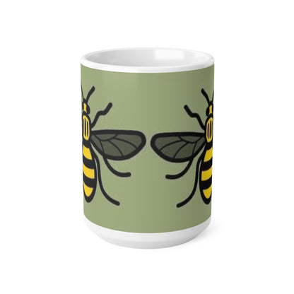 Manchester Bee Pattern Ceramic Mug — Green Bee Coffee Cup (11oz & 15oz)