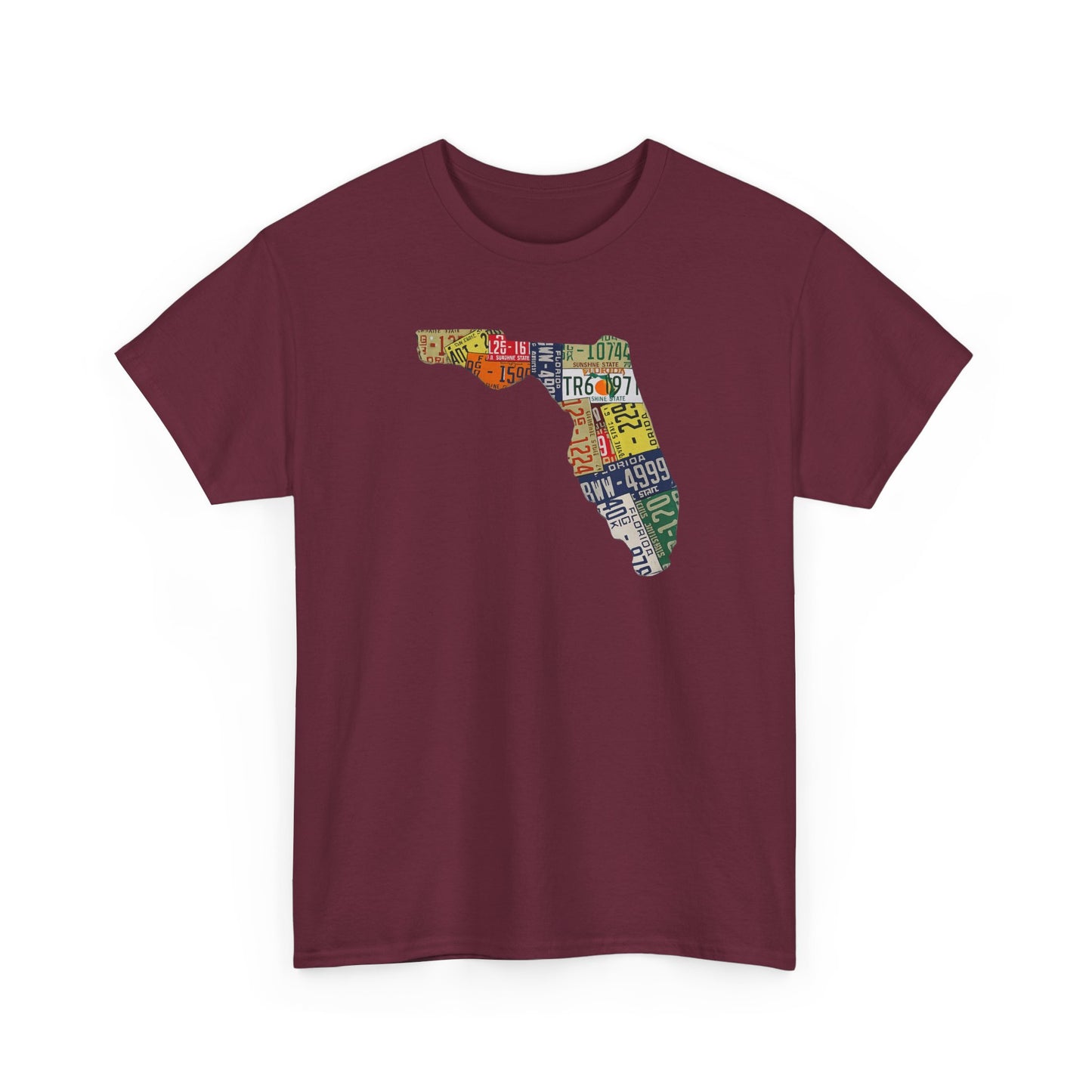 Florida License Plate Map T-Shirt — Vintage State Silhouette Tee