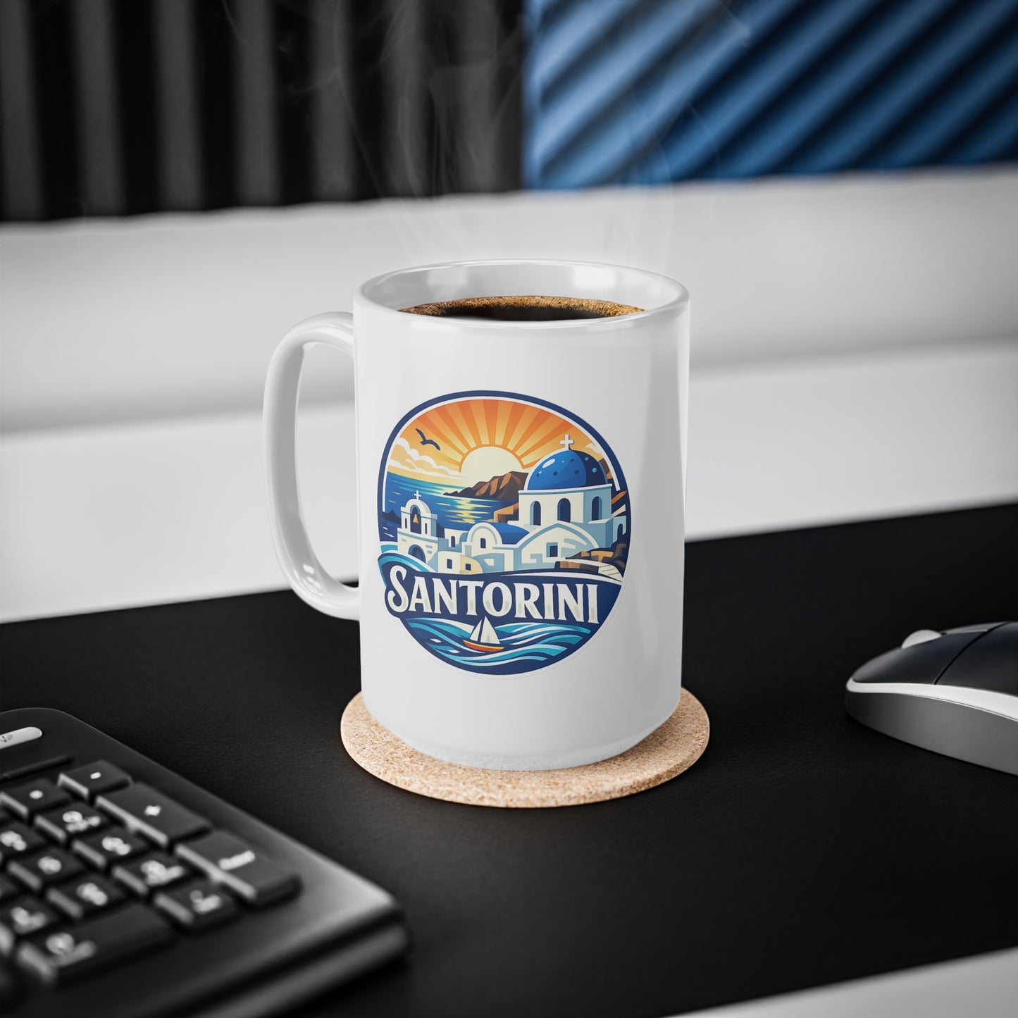 Santorini Ceramic Coffee Mug — Greece Travel Souvenir 11oz/15oz