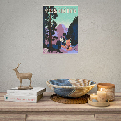 Yosemite Vintage Travel Poster — Mickey Mouse Hiking Rolled Poster