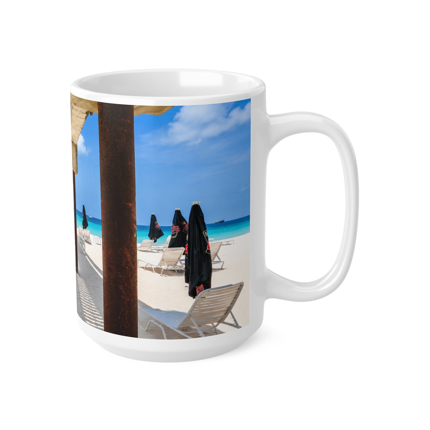 Barbados Beach Pier Photo Mug — Tropical Ocean View Coffee Cup (11oz & 15oz)