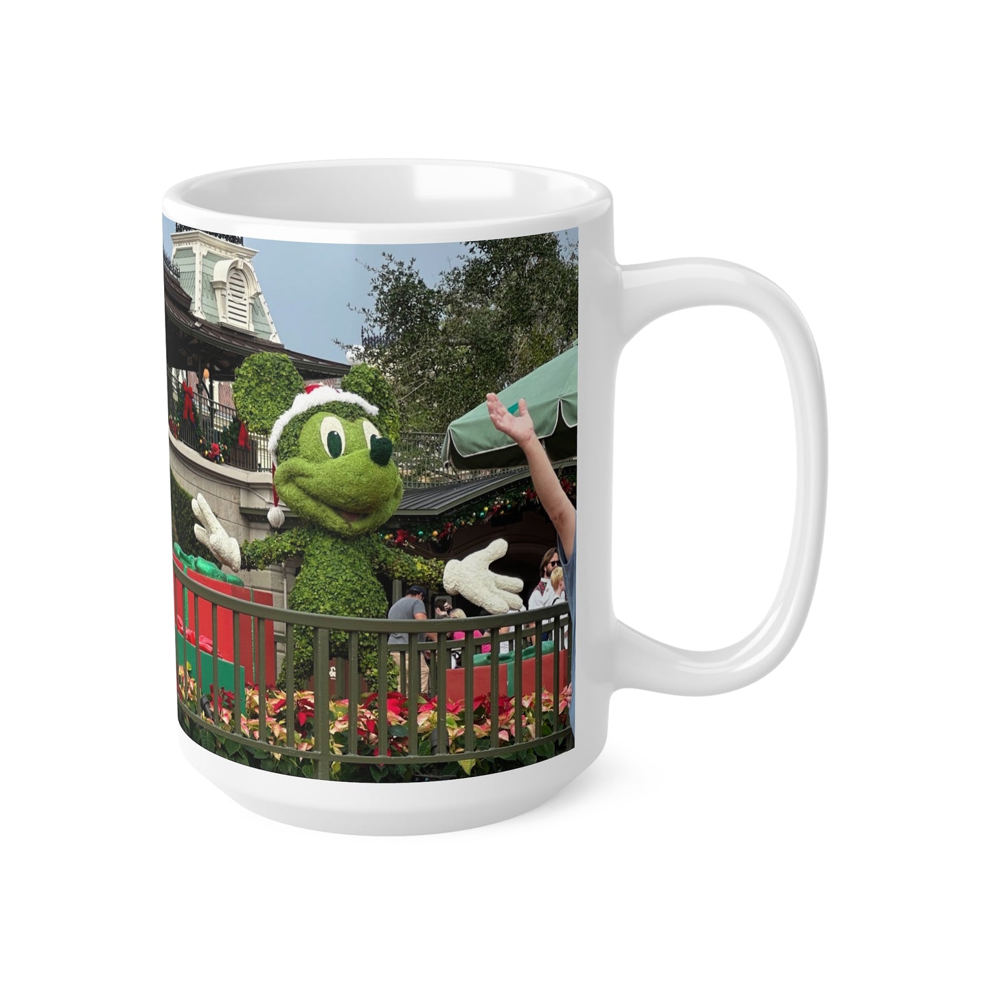 Christmas Topiary Mickey Ceramic Coffee Mug — Holiday Disney Park Souvenir (11oz/15oz)