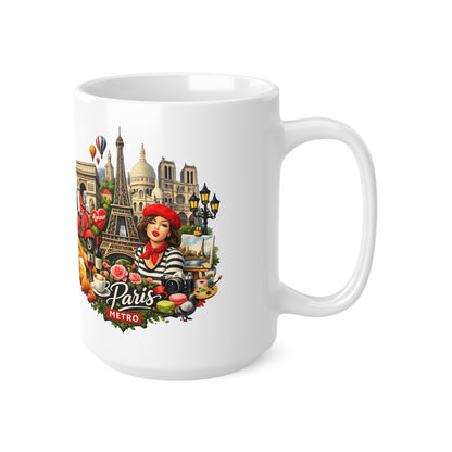 Paris landscape Ceramic Coffee Mug — Eiffel Tower, Baguettes & Metro Design (11oz/15oz)