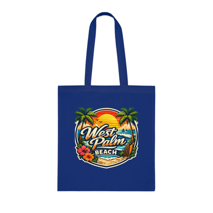 West Palm Beach Cotton Tote — Vintage Tropical Beach Palm Tree Design