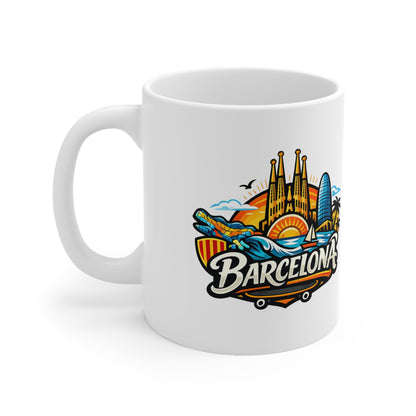 Barcelona Skyline Coffee Mug — Colorful Travel Souvenir 11oz/15oz