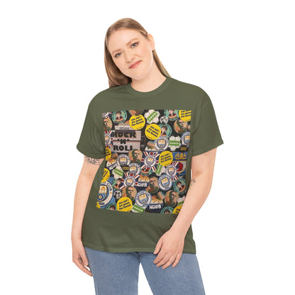 Oasis Rock & Roll Retro Button Collage Tee