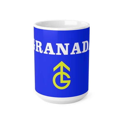 Granada TV Retro Emblem Ceramic Coffee Mug — Blue & Yellow Crest 11oz/15oz