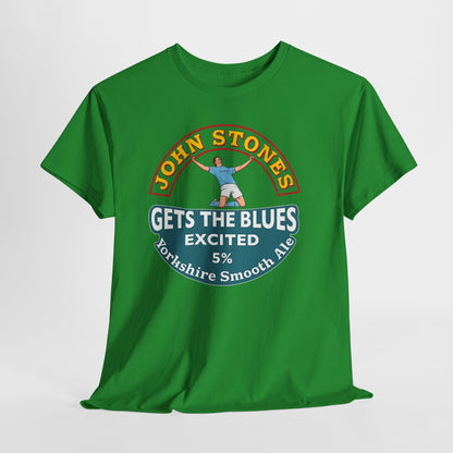 John Stones T-Shirt — "Gets The Blues Excited" Retro Ale Parody Tee