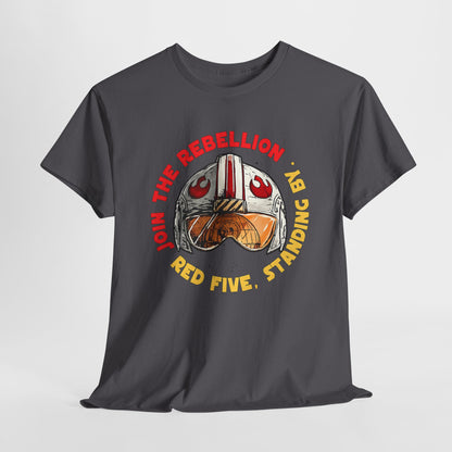 Rebel Pilot T-Shirt — "Join the Rebellion, Red Five" Vintage Helmet Design