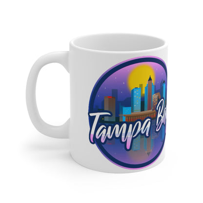Tampa Bay Skyline Ceramic Coffee Mug — Retro Sunset Cityscape, 11oz & 15oz