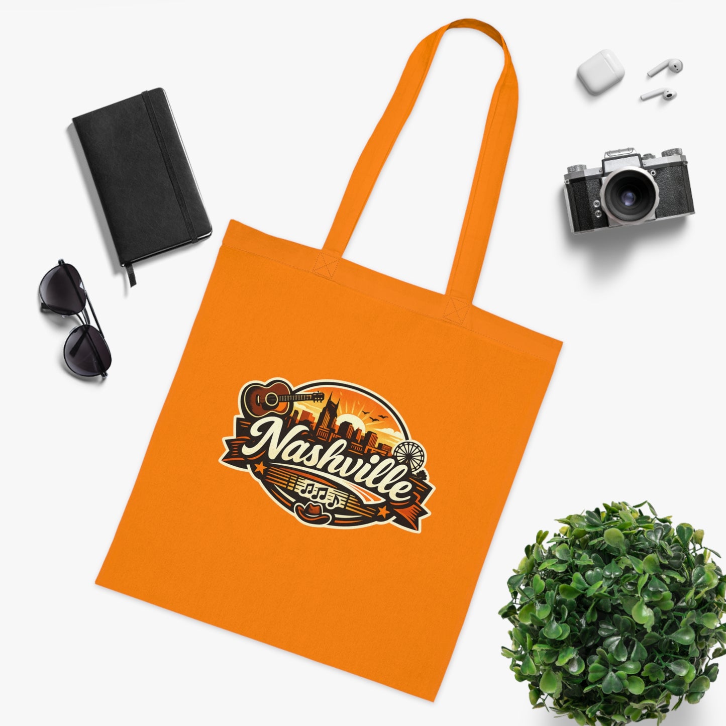 Nashville Retro Badge Tote Bag — Music City Souvenir Cotton Tote