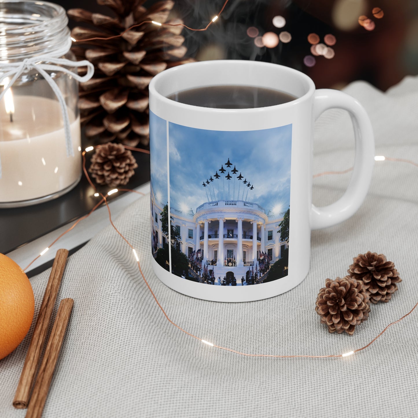 Patriotic White House Panorama with Jet Flyover 11oz/15oz Ceramic Mug