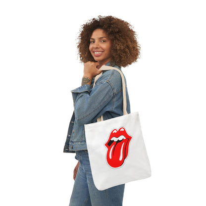 Rock & Roll Tongue Canvas Tote Bag — Retro Lip Graphic