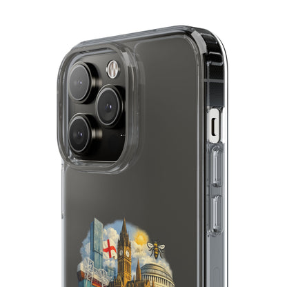 Manchester Landmark Clear Phone Case — Cityscape Collage Design