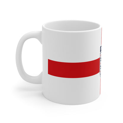 England Flag Coffee Mug — St George Cross Ceramic Tea Cup with Three Lions Crest (11oz & 15oz)