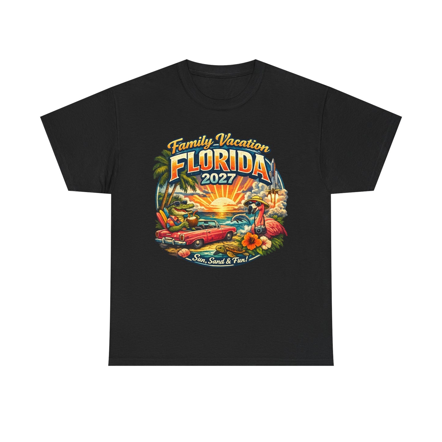 Florida Family Vacation 2027 T-Shirt — Retro Sunset Beach Design