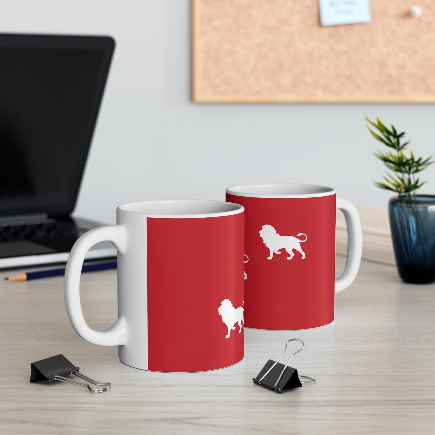 3 Lions Silhouette Ceramic Mug — Red Safari Coffee Cup (11oz & 15oz)